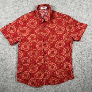 Vatpave‎ Shirt Mens Large Red Hawaiian Button Up Short Sleeve Casual Geometric